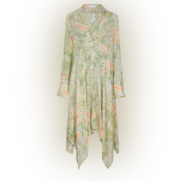 JW Anderson Asymmetric Shirt Dress Pale Blue Green Floral Size US 10 EUC - Picture 2 of 12